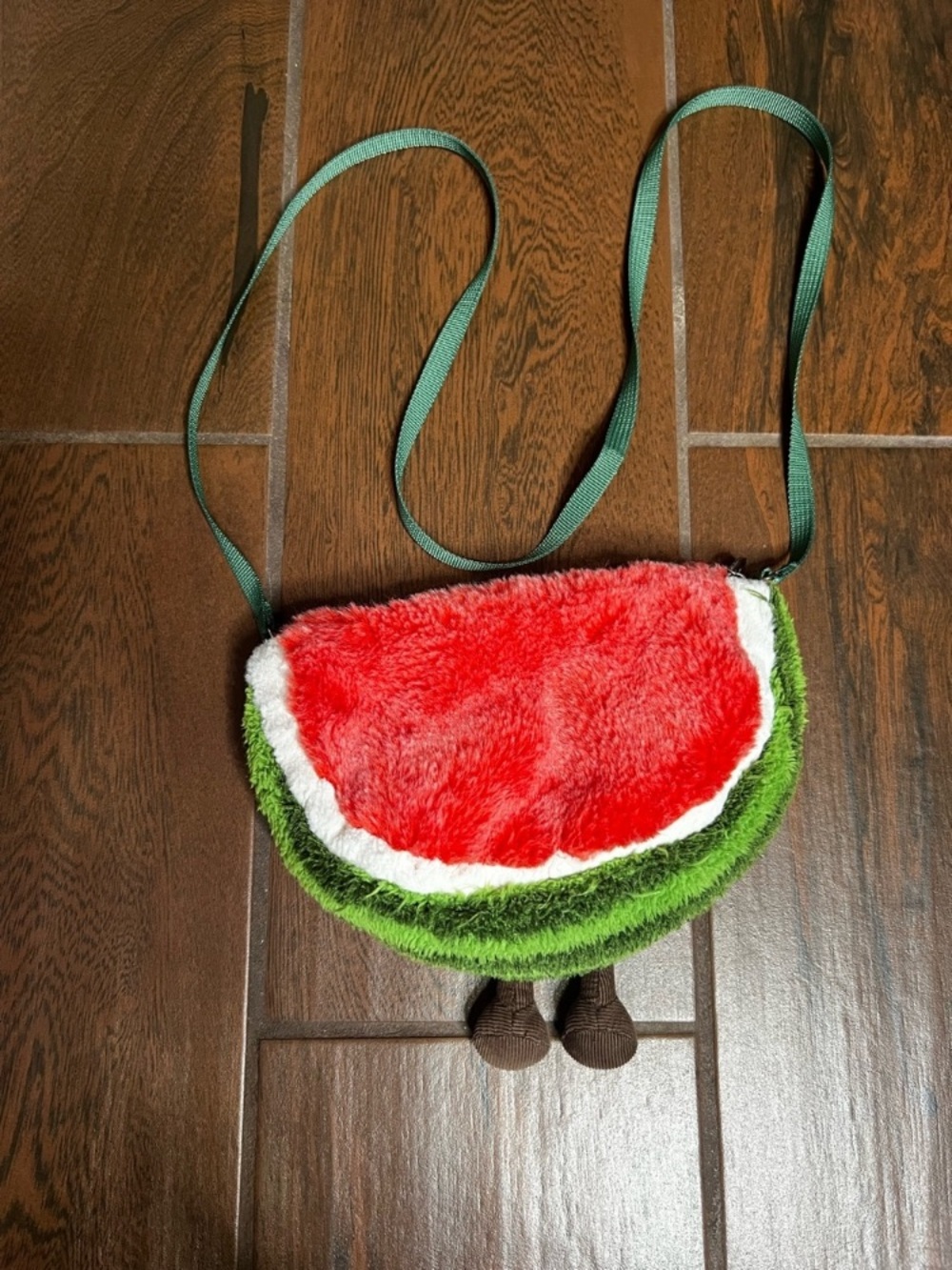 Kids Plush Watermelon Crossbody Bag - Red & Green